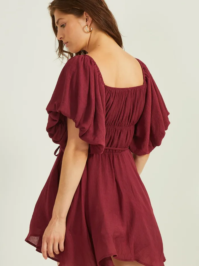 Women Altar039d State Casual Parker Puff Sleeve Dress Burgundy