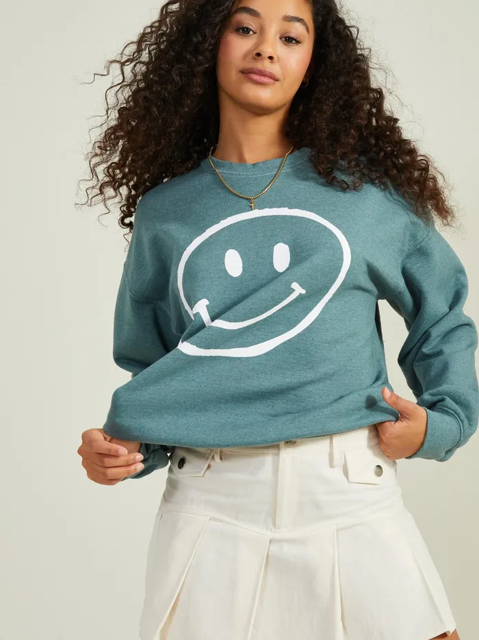 Women Altar039d State Graphics Smiley Oversized Sweatshirt Silverpine