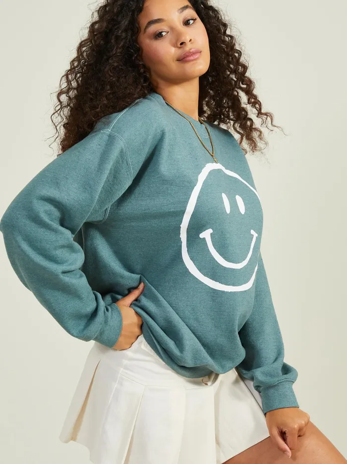 Women Altar039d State Graphics Smiley Oversized Sweatshirt Silverpine