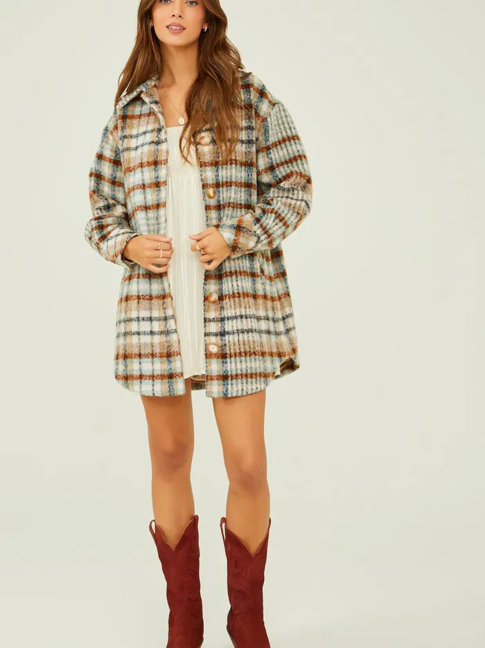 Women Altar039d State Jackets Faren Long Plaid Shacket Brownmulti