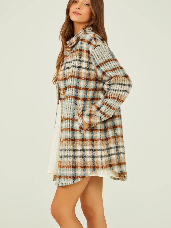 Women Altar039d State Jackets Faren Long Plaid Shacket Brownmulti