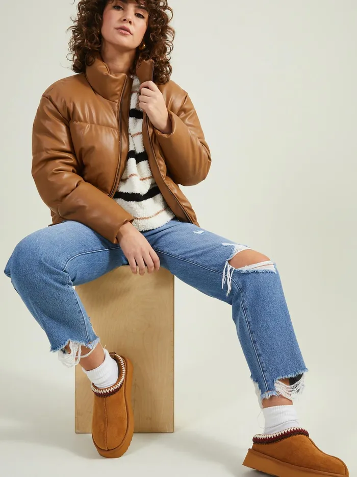 Women Altar039d State Jackets Hollis Leather Puffer Jacket Caramel