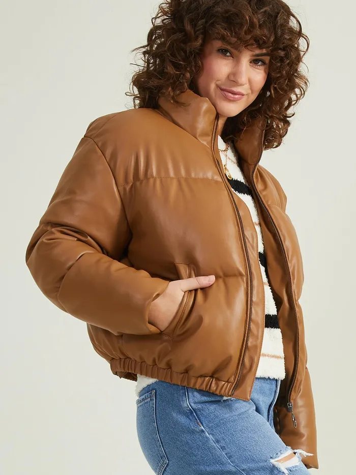 Women Altar039d State Jackets Hollis Leather Puffer Jacket Caramel