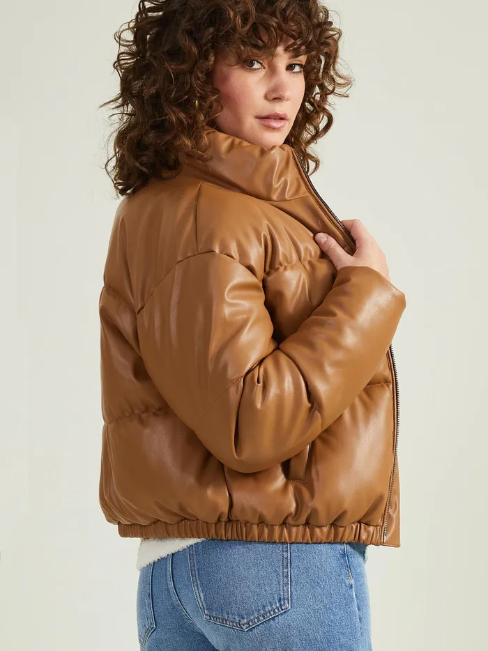 Women Altar039d State Jackets Hollis Leather Puffer Jacket Caramel
