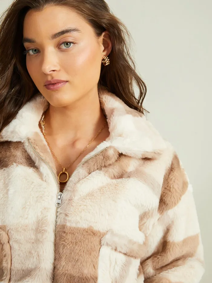 Women Altar039d State Jackets Lana Plaid Fur Jacket Taupemulti