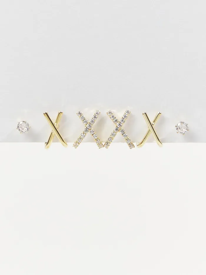 Women Altar039d State Jewelry 18k Gold Criss Cross Stud Earring Trio Pack Gold