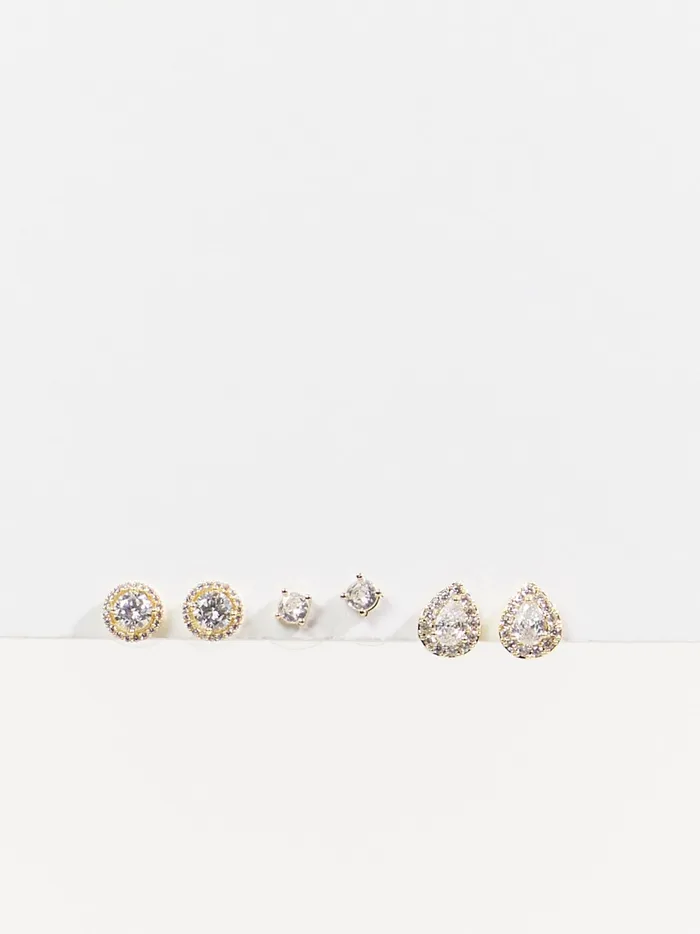 Women Altar039d State Jewelry Crystal Glitz Stud Earrings Pack Gold