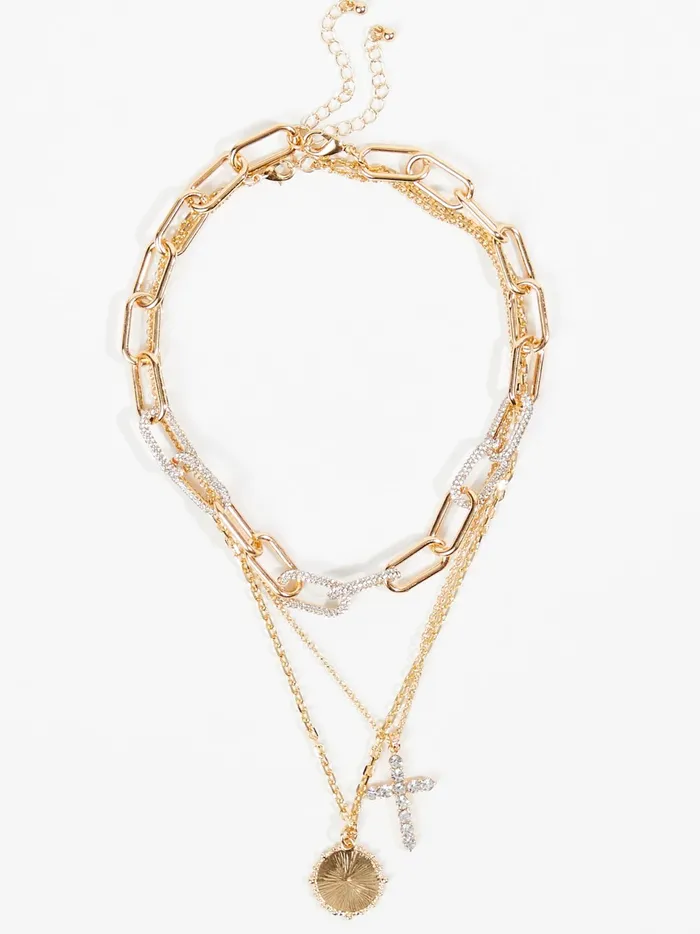 Women Altar039d State Jewelry Layered Crystal Necklace Gold