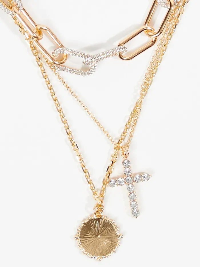Women Altar039d State Jewelry Layered Crystal Necklace Gold