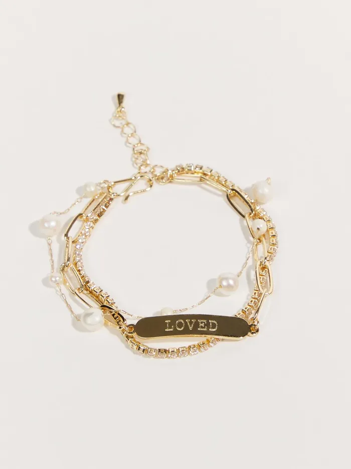 Women Altar039d State Jewelry Loved Bar Pearl Layered Bracelet Gold