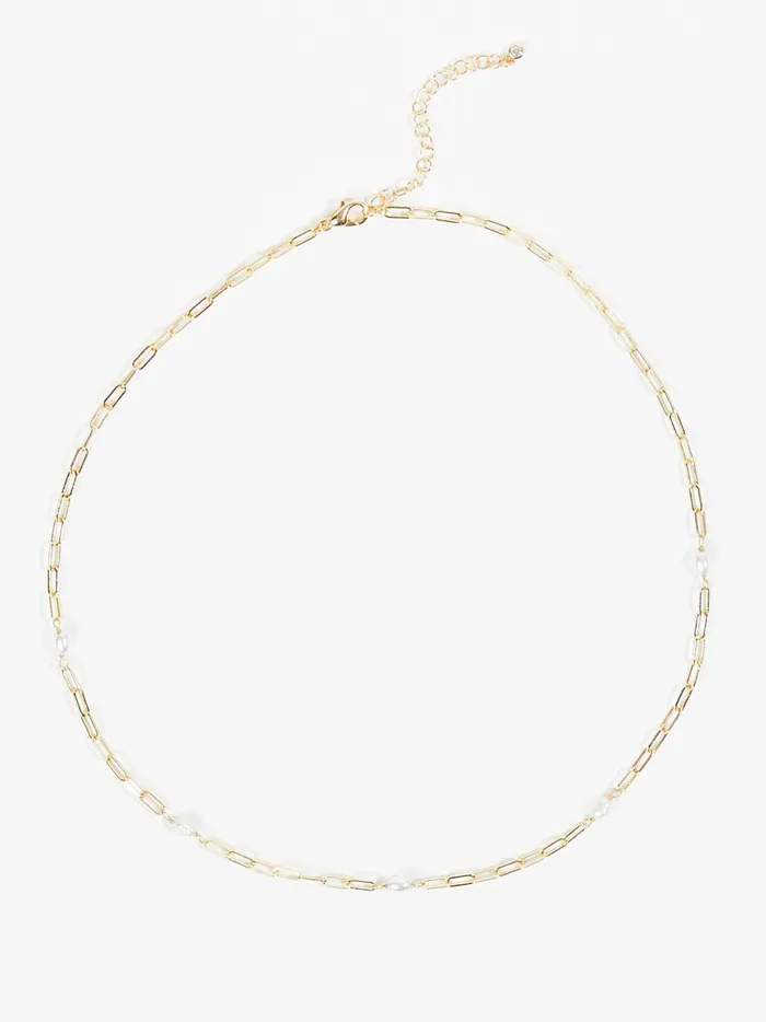 Women Altar039d State Jewelry Pearl Paperclip Chain Necklace Gold