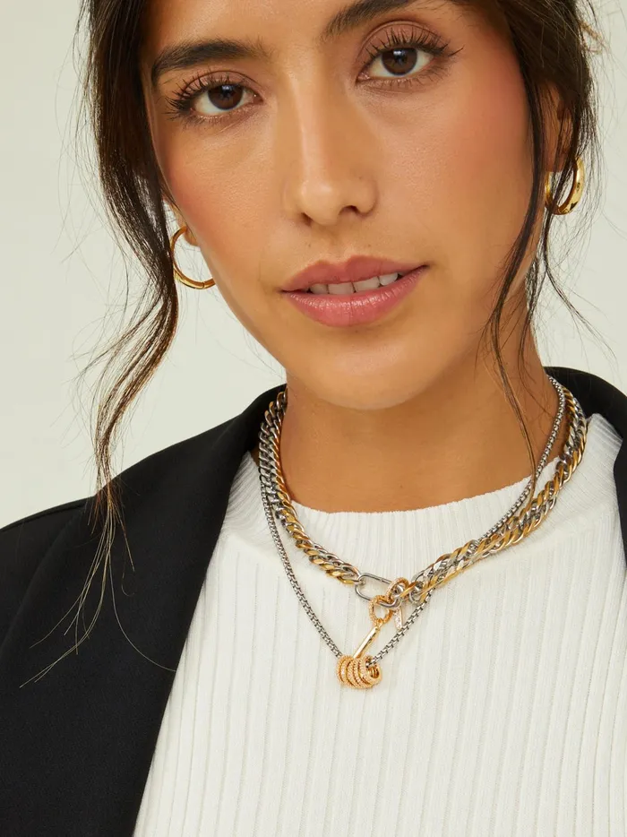 Women Altar039d State Jewelry Stainless Steel Layered Curb Chain Necklace Mxm