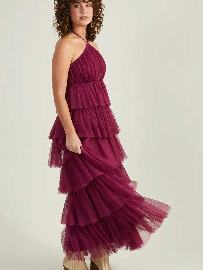 Women Altar039d State Maxi Midi Junie Halter Tulle Maxi Dress Burgundy