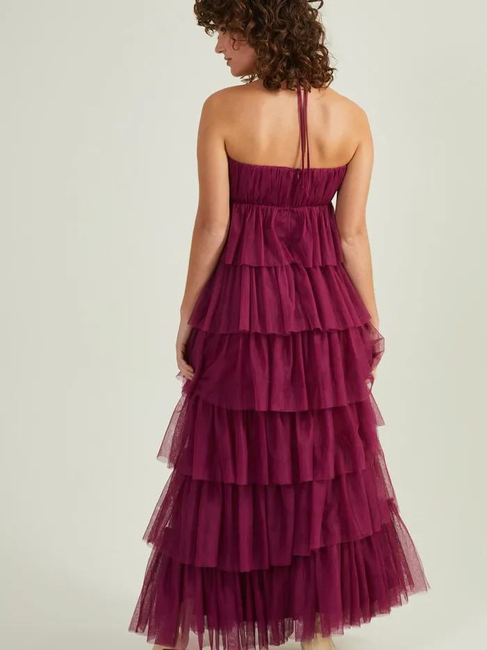Women Altar039d State Maxi Midi Junie Halter Tulle Maxi Dress Burgundy