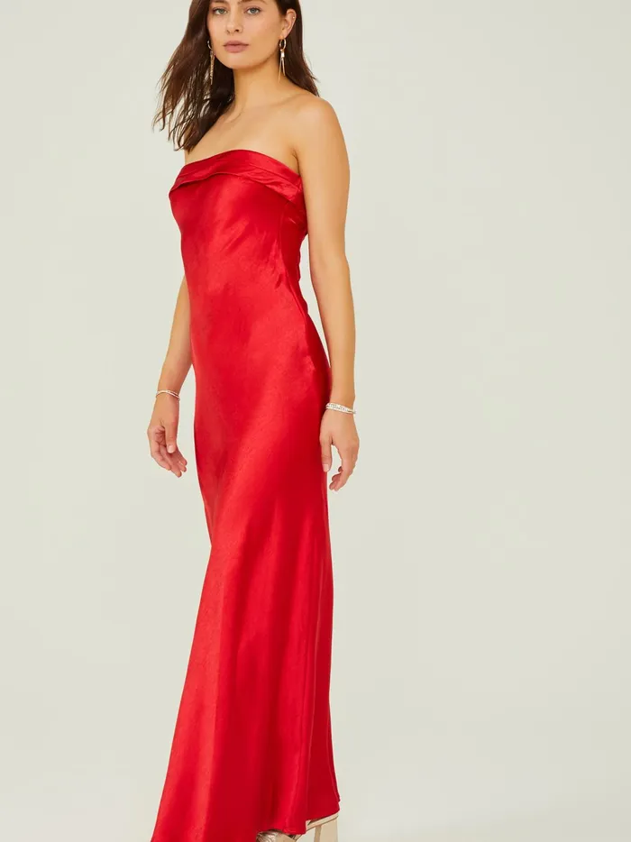 Women Altar039d State Maxi Midi Sloane Strapless Satin Maxi Dress Red