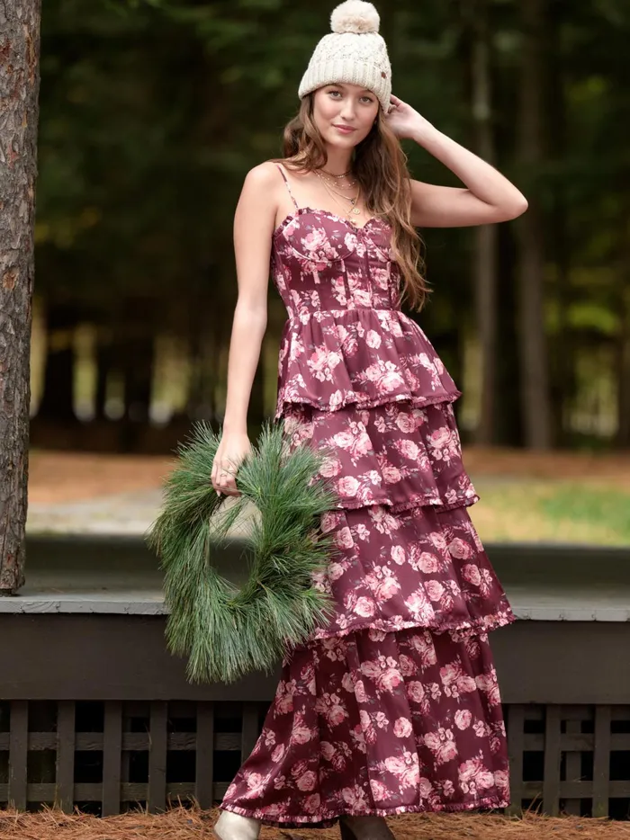 Women Altar039d State Maxi Midi Stellni Floral Satin Maxi Dress Wine