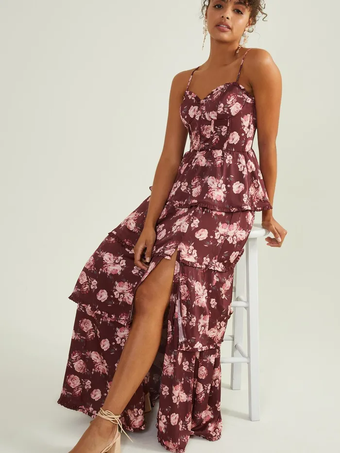 Women Altar039d State Maxi Midi Stellni Floral Satin Maxi Dress Wine