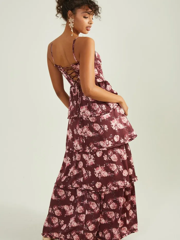 Women Altar039d State Maxi Midi Stellni Floral Satin Maxi Dress Wine