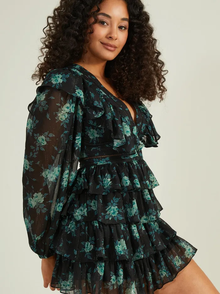 Women Altar039d State Special Occasion Maisley Ruffle Floral Dress Dkgreen