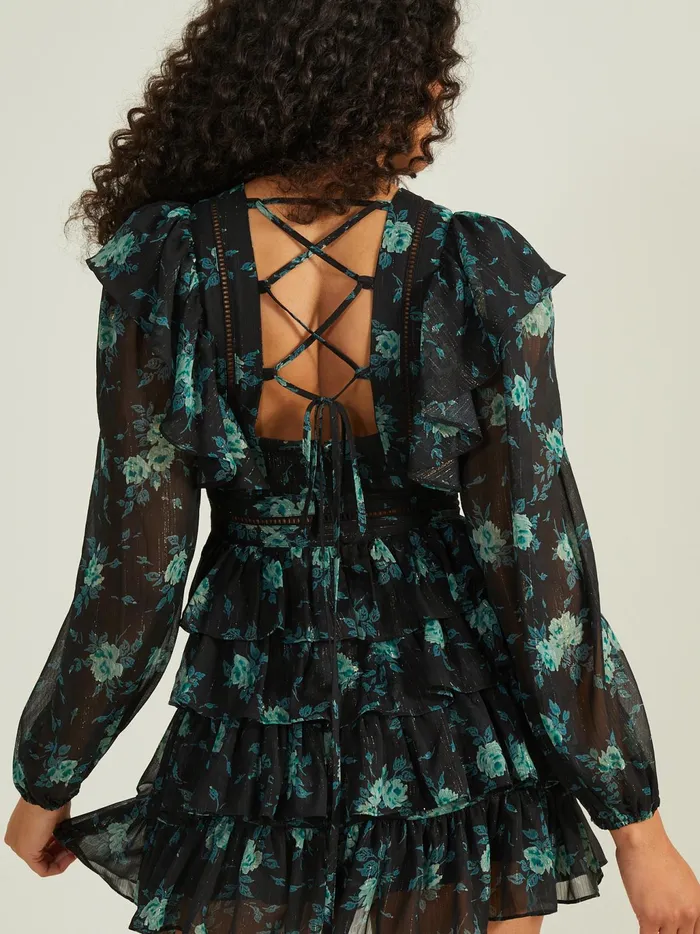Women Altar039d State Special Occasion Maisley Ruffle Floral Dress Dkgreen