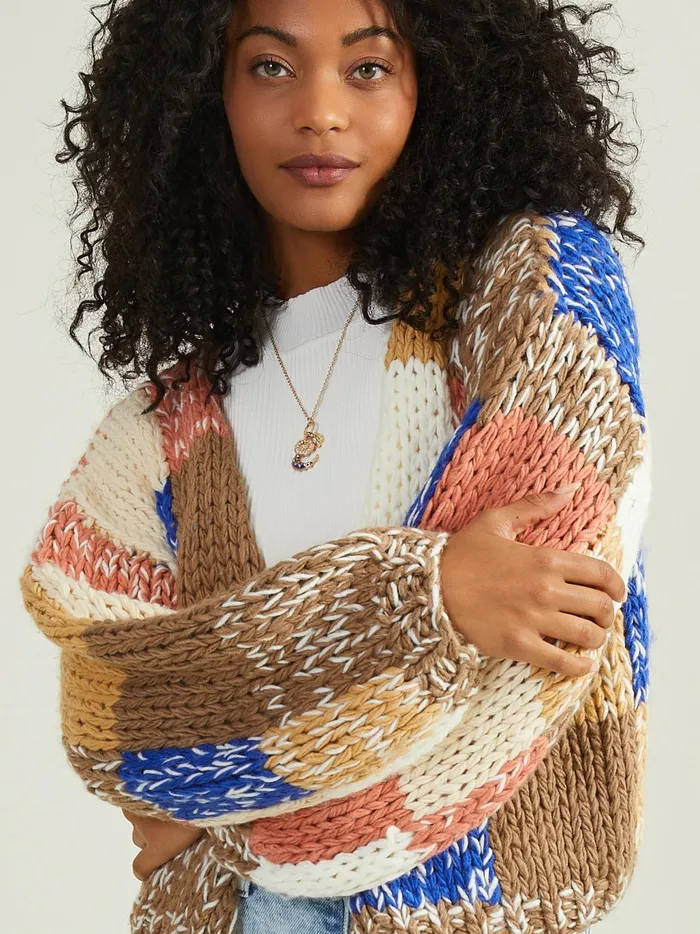 Women Altar039d State Sweaters Atlas Patchwork Cardigan Brownmulti
