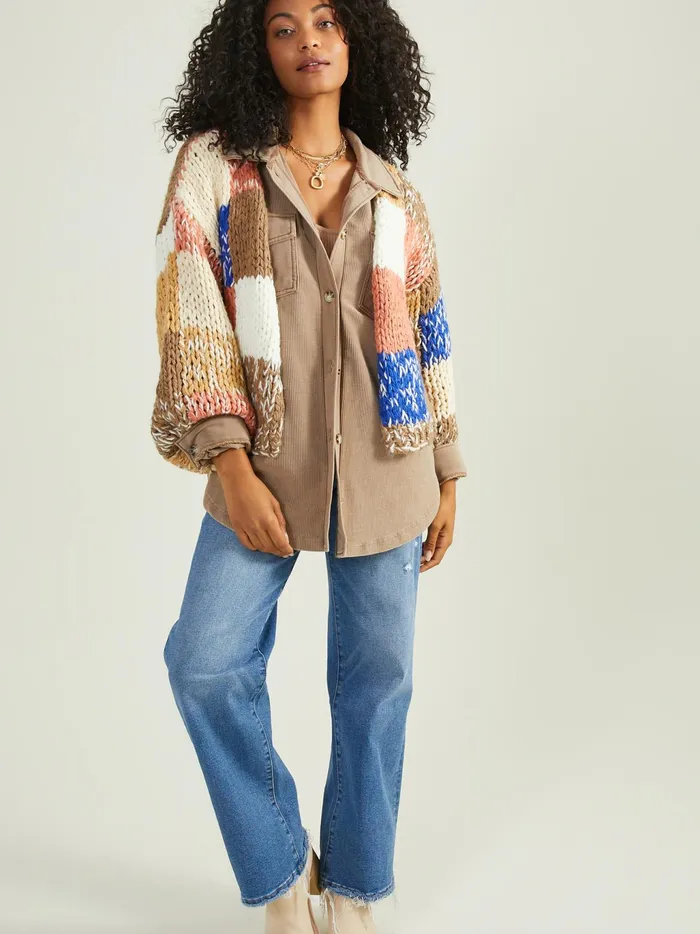 Women Altar039d State Sweaters Atlas Patchwork Cardigan Brownmulti
