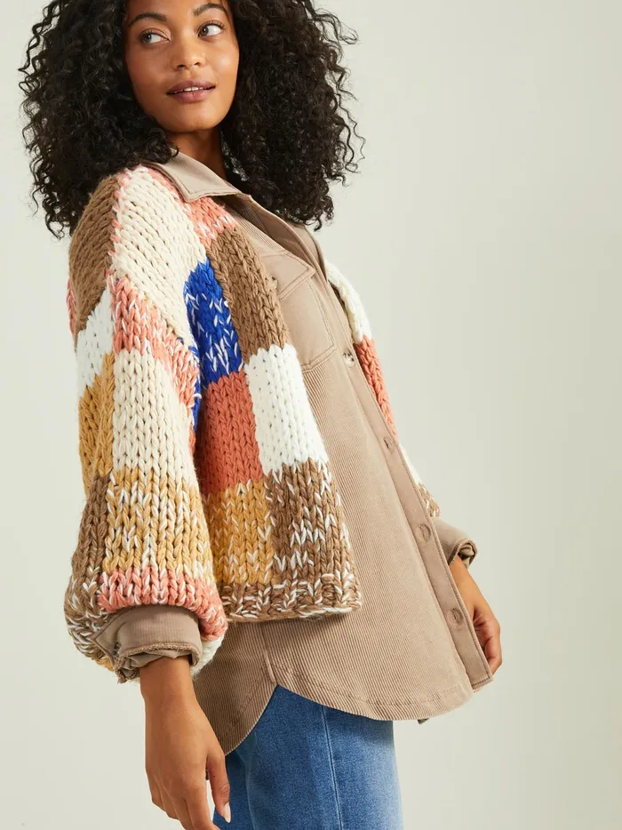 Women Altar039d State Sweaters Atlas Patchwork Cardigan Brownmulti