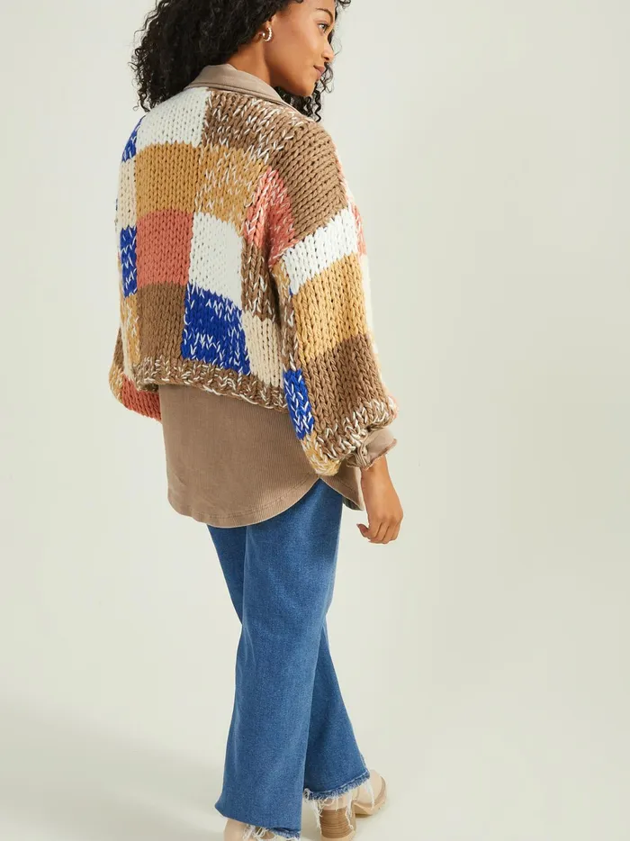 Women Altar039d State Sweaters Atlas Patchwork Cardigan Brownmulti