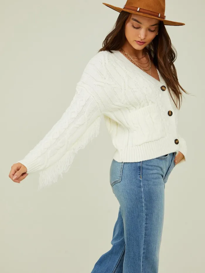 Women Altar039d State Sweaters Carly Fringe Cardigan Ivory