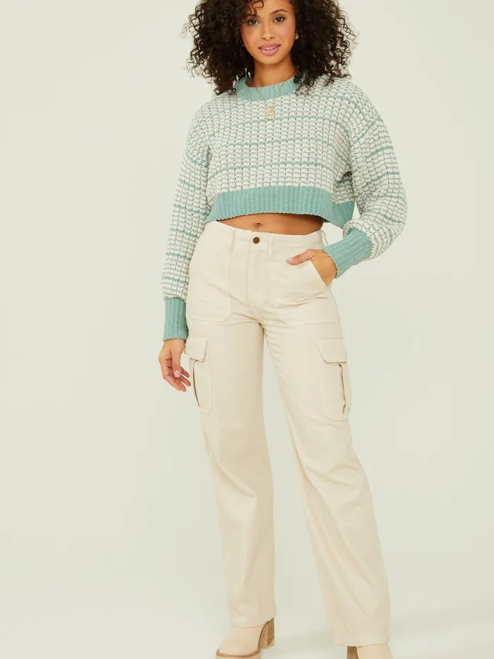Women Altar039d State Sweaters Claira Cropped Texture Sweater Iceberggreen