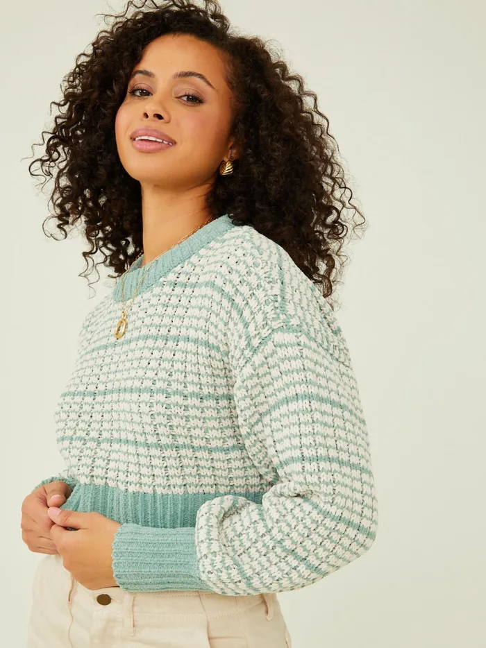Women Altar039d State Sweaters Claira Cropped Texture Sweater Iceberggreen