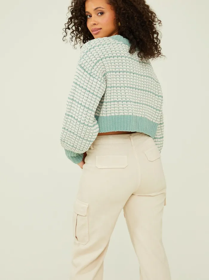 Women Altar039d State Sweaters Claira Cropped Texture Sweater Iceberggreen