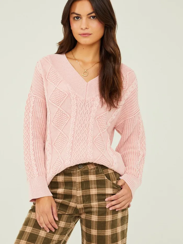 Women Altar039d State Sweaters Morgan Oversized Cable Tunic Lightpink