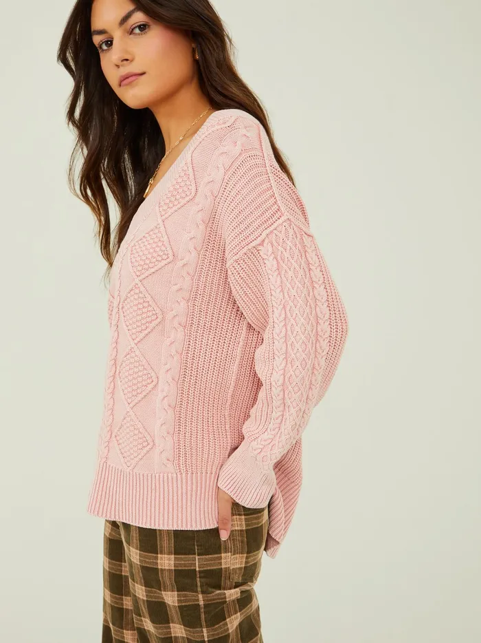 Women Altar039d State Sweaters Morgan Oversized Cable Tunic Lightpink