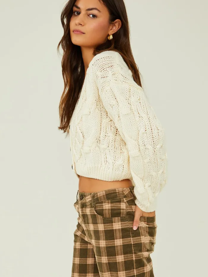 Women Altar039d State Sweaters Palmer Cable Cropped Cardigan Ivory