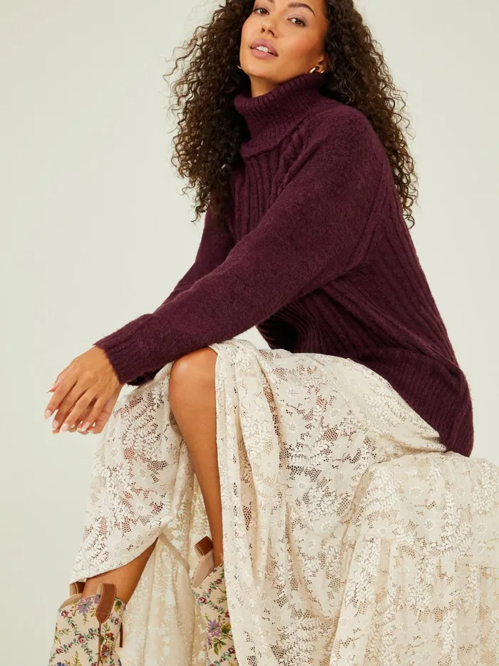 Women Altar039d State Sweaters Tara Turtleneck Tunic Sweater Winetasting
