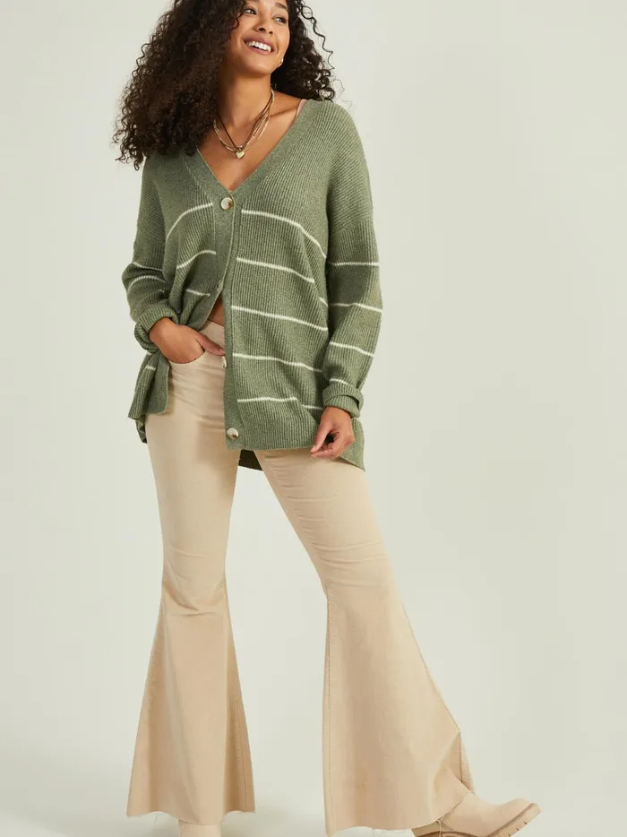 Women Altar039d State Sweaters Vienna Striped Cardigan Creamolive