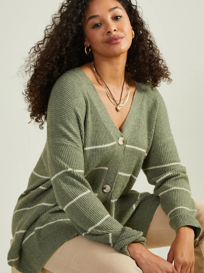 Women Altar039d State Sweaters Vienna Striped Cardigan Creamolive