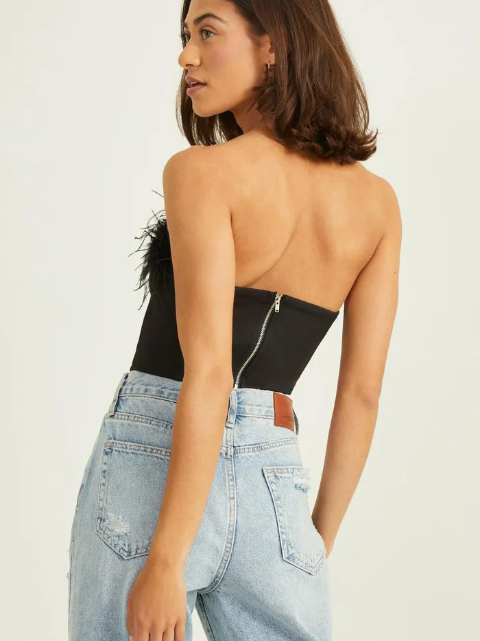 Women Altar039d State Tanks Celeste Feather Trim Corset Top Black