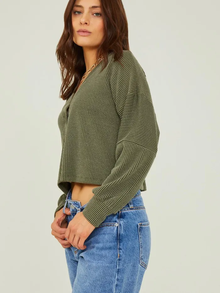 Women Altar039d State Thermals Aida Ribbed Button Down Top Olive