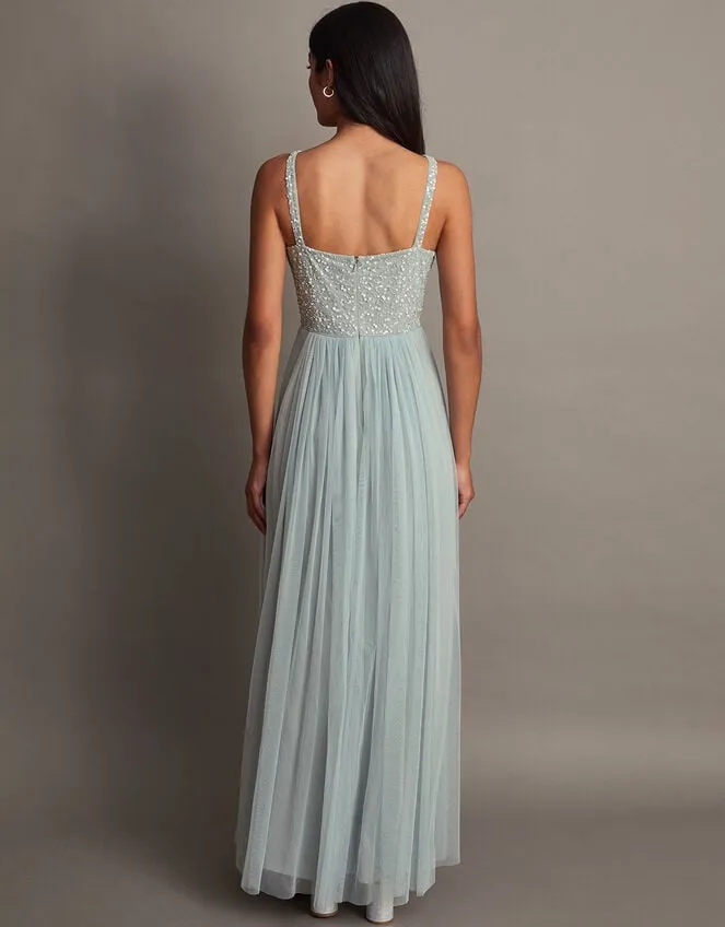 Women Anne Mesh Maxi Dress In Recycled Polyester Green Monsoon Occasionwear