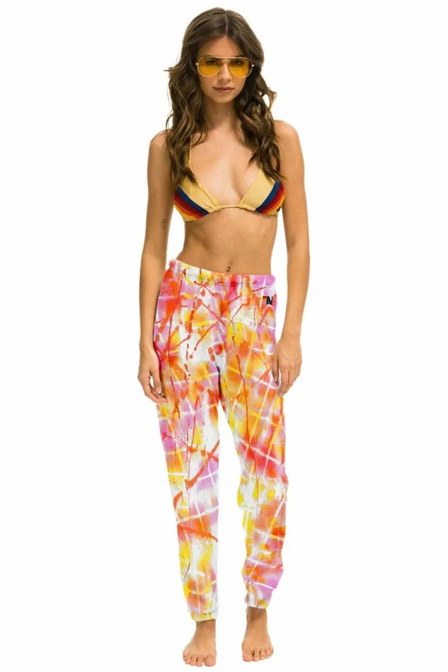 Women ARTIST COLLECTION SWEATPANTS 8211 NEON RED ORANGE GRID Aviator Nation Sweatpants