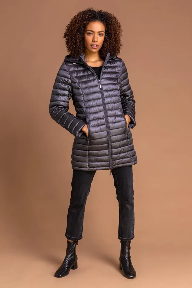 Women Ash Longline ZipThrough Padded Coat Roman Coats