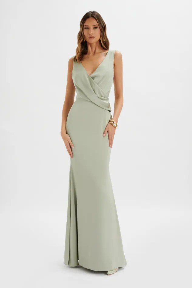 Women Backless Dresses Lavish Alice ELLE Draped Wrap Satin Maxi Dress In Sage Green Sage Green Women Backless Dresses Lavish Alice ELLE Draped Wrap Satin Maxi Dress In Sage Green Sage Green