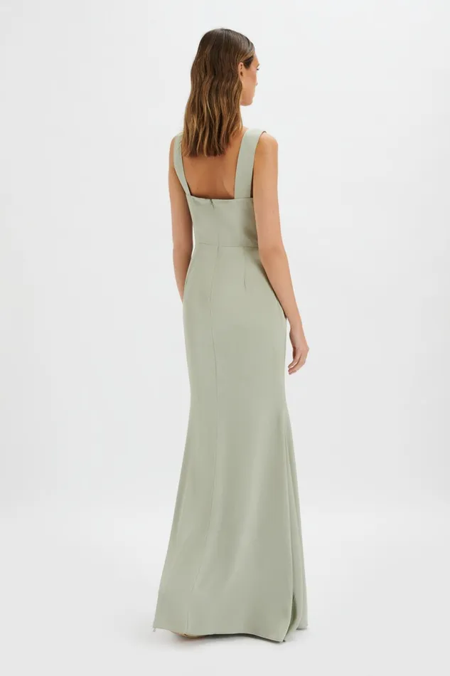 Women Backless Dresses Lavish Alice ELLE Draped Wrap Satin Maxi Dress In Sage Green Sage Green