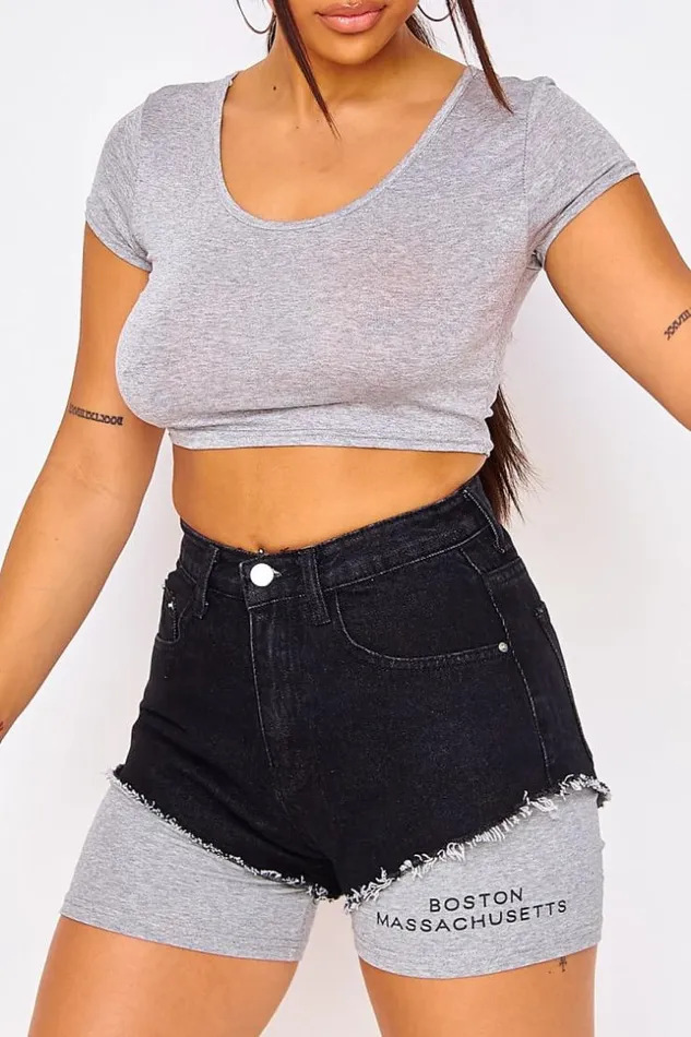Women Basic Plain Gray Crop Top Grey Brentiny Paris Top And Tank Tops