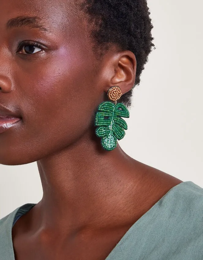 Women Beaded Palm Leaf Earrings Monsoon Jewellery and Hair