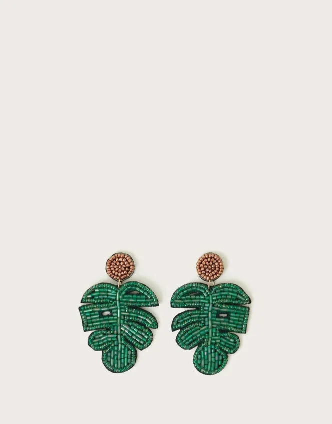 Women Beaded Palm Leaf Earrings Monsoon Jewellery and Hair