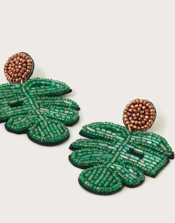 Women Beaded Palm Leaf Earrings Monsoon Jewellery and Hair