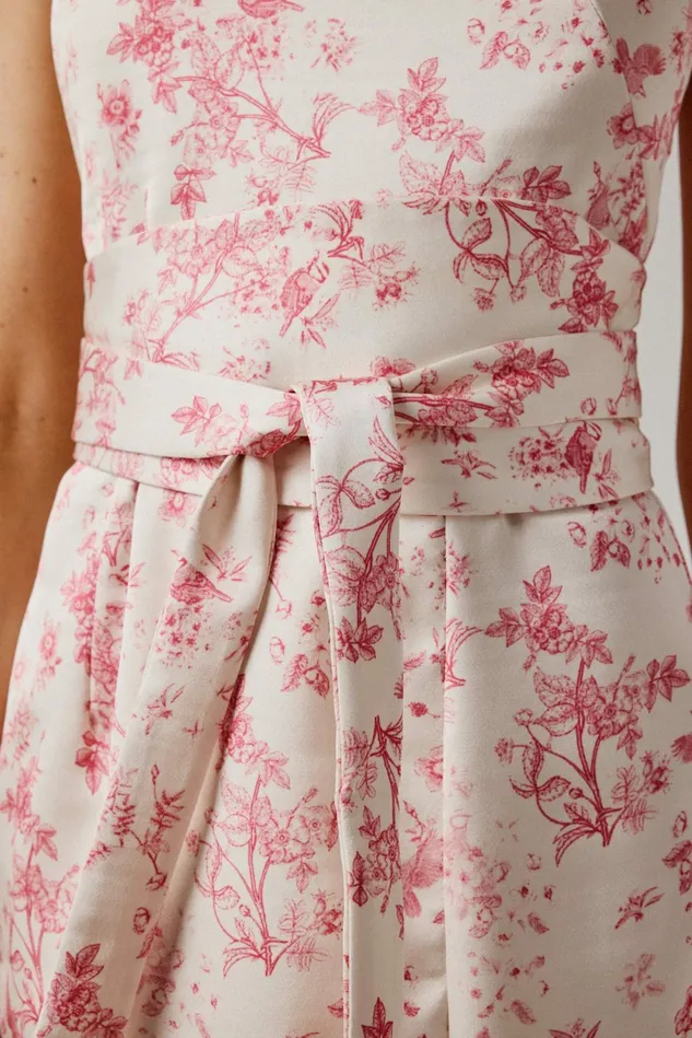 Women Belted Dresses Lavish Alice BRIELLE Bonded Satin Obi Belted Halterneck Midi Dress In Pink Porcelain Pink Porcelai